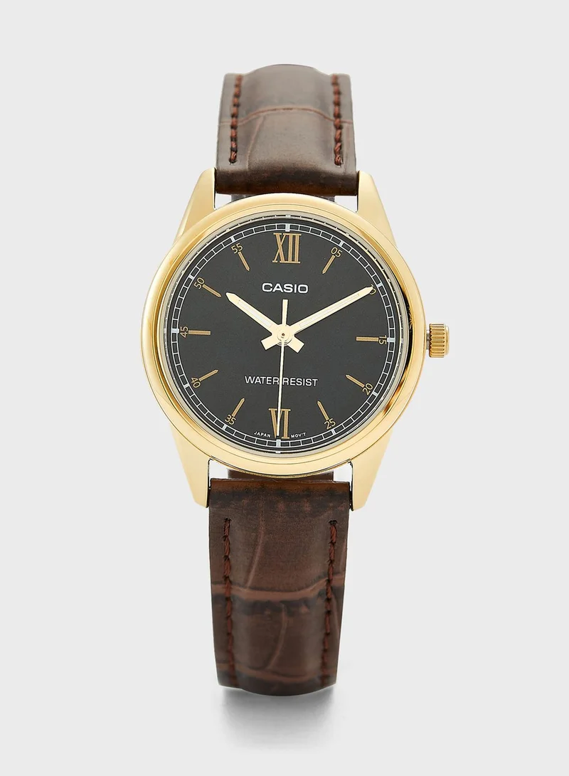 Leather Analog Watch Brown