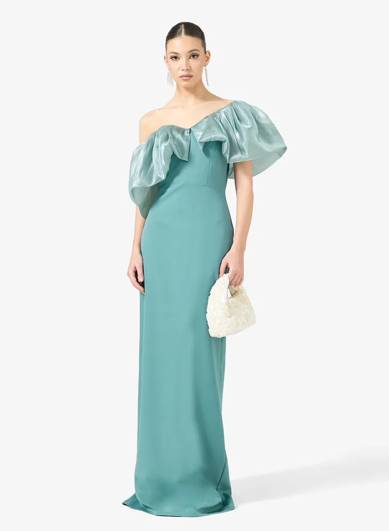 One-Shoulder Ruffle Evening Gown