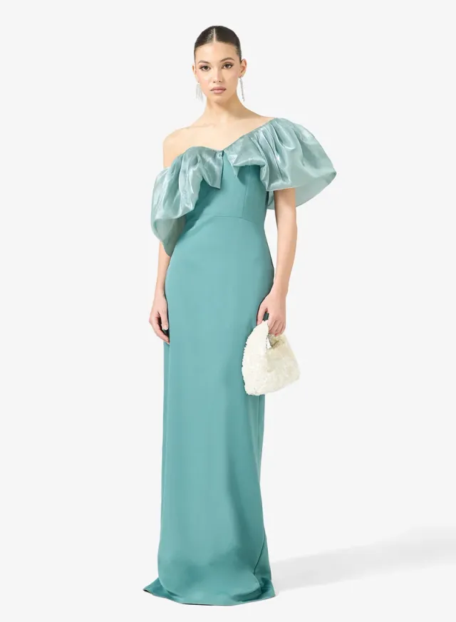 One-Shoulder Ruffle Evening Gown