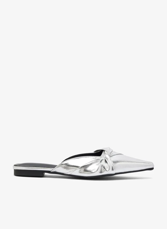 Wrap Tie Open Back Flats Silver
