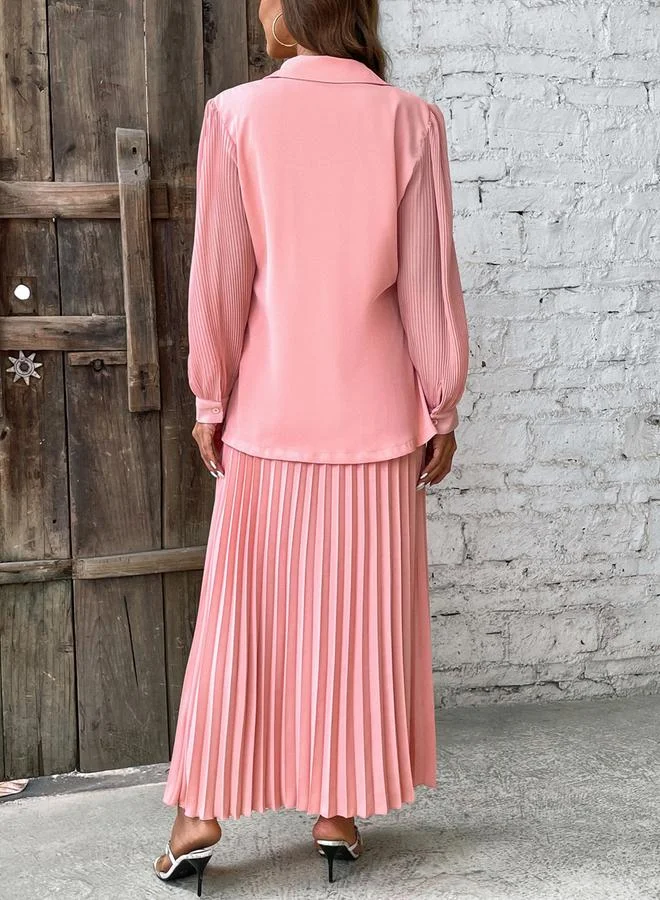 Wrap Blazer and Pleated Skirt Co-ord Set Pink