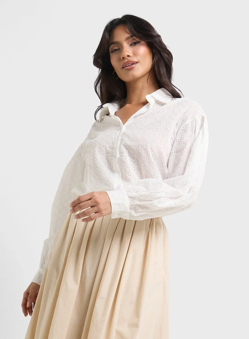 Puff Sleeve Button Down Shirt White