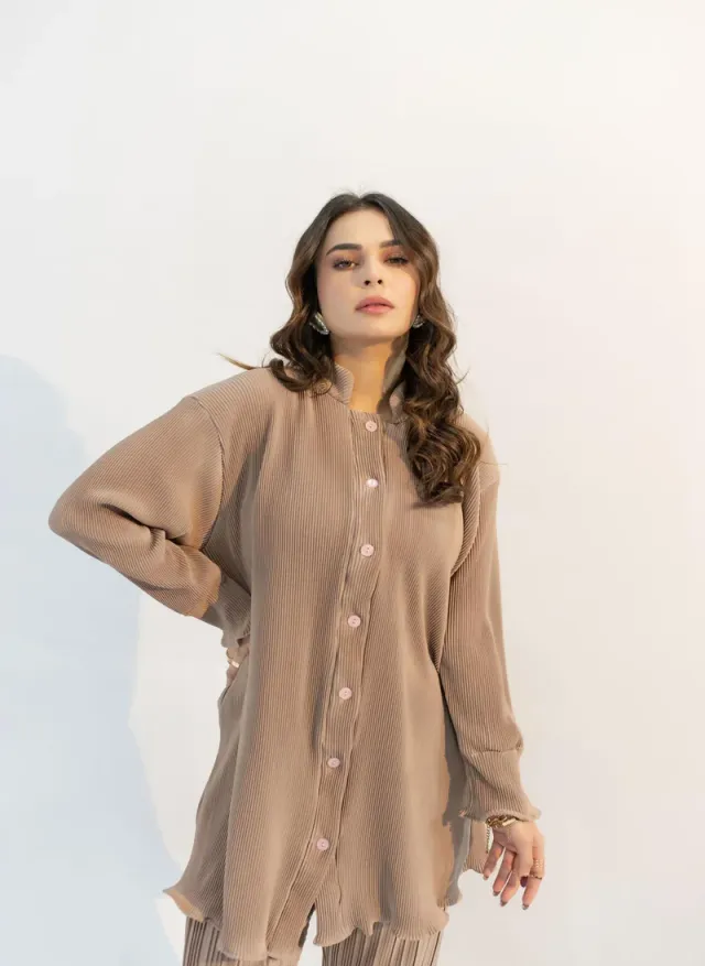 Contrast Pleated Suit Blush Beige – image 6