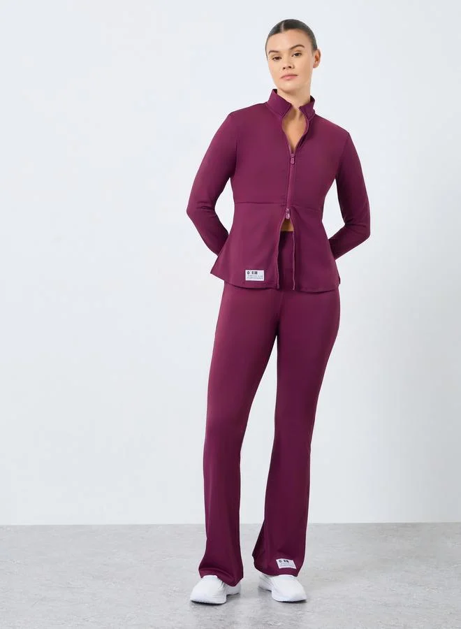 Gymspire Broad Waist Side Pocket Flared Leggings Burgundy