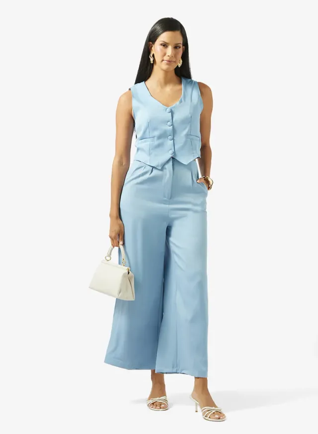 Blue V-Neck Sleeveless Jumpsuit with Button Closure – image 5