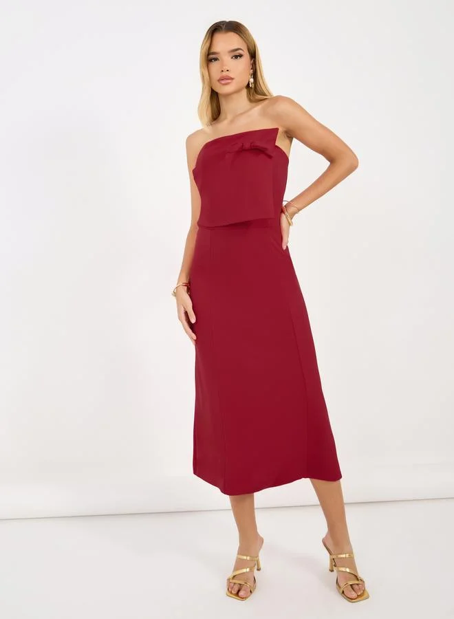 Styli Bardot Bow A-Line Midi Dress