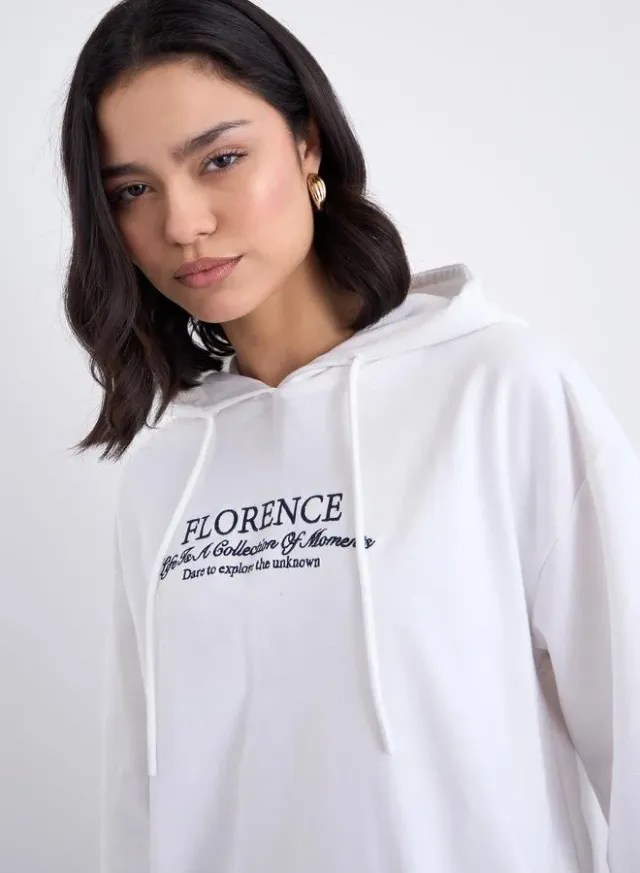 Embroidered Longline Hoodie White – image 4