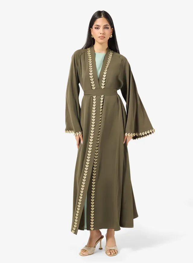 Green Abaya with Contrast Piping - Long Sleeve - Ramadan Style – image 4