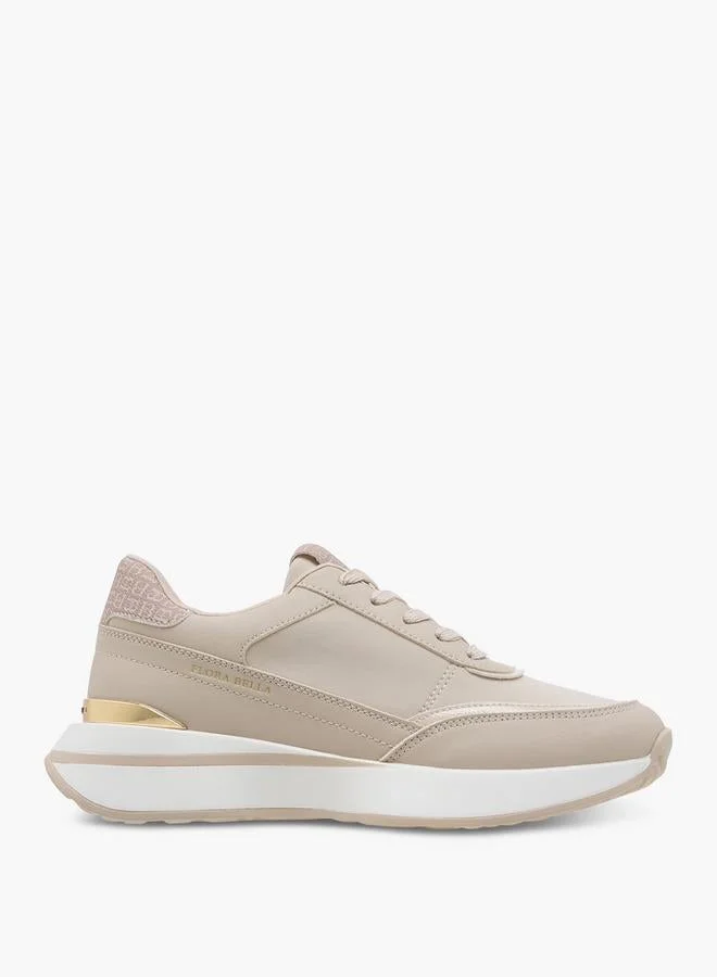 Women's Monogram Print Lace-Up Sneakers Taupe