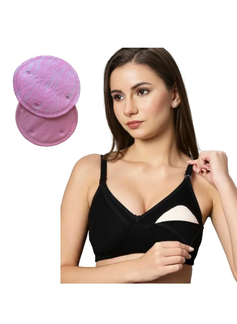 TUMMY Bamboo Cotton Non-Padded Wire-free Bra with 2pc Breast Pad Black
