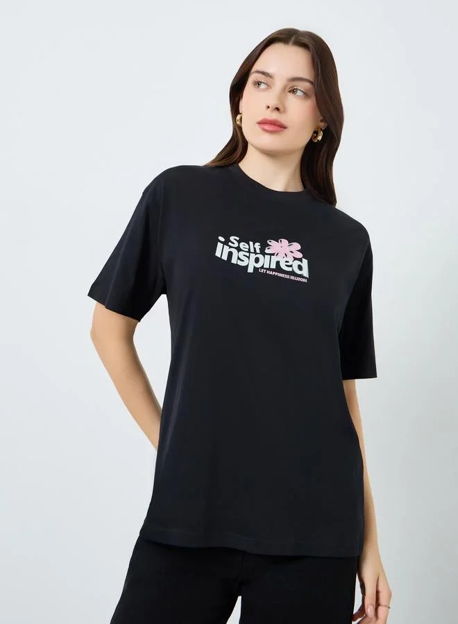 Women's Oversized Graphic Print T-Shirt Black