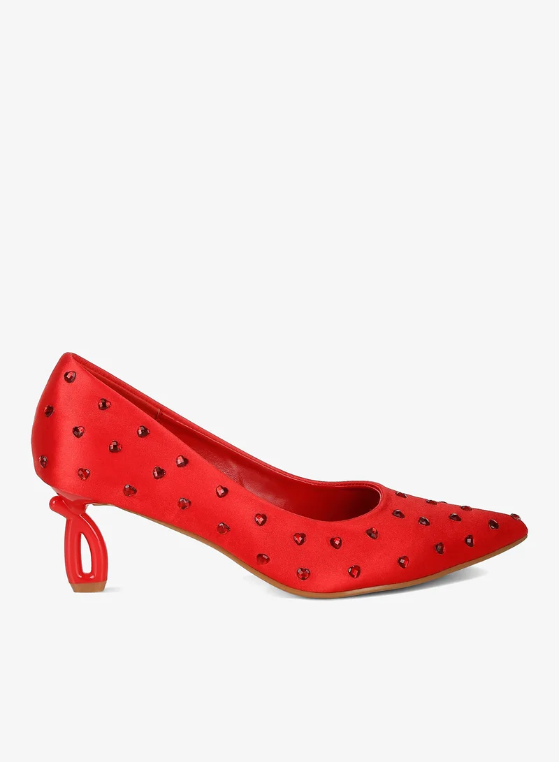 Rhinestone Heart Pumps Red