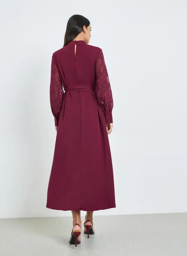 Cuffed Sleeve A-Line Maxi Dress Maroon – image 5