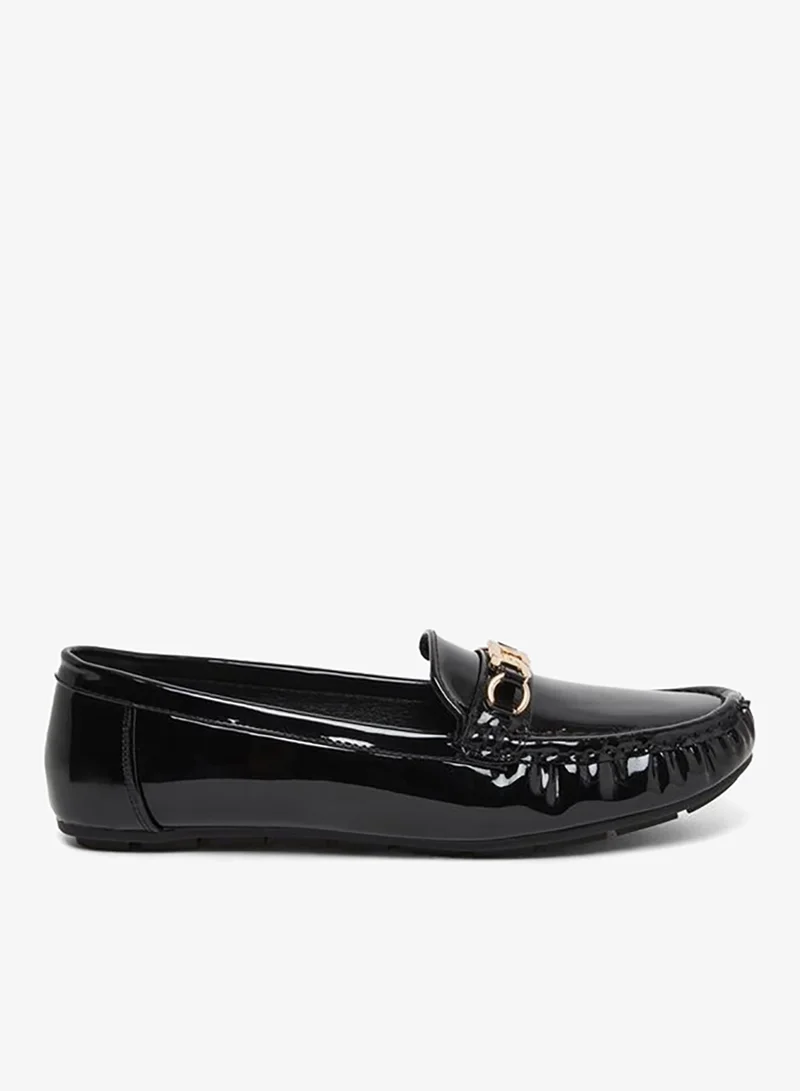 Styli Buckle Accent Leather Look Loafers Black