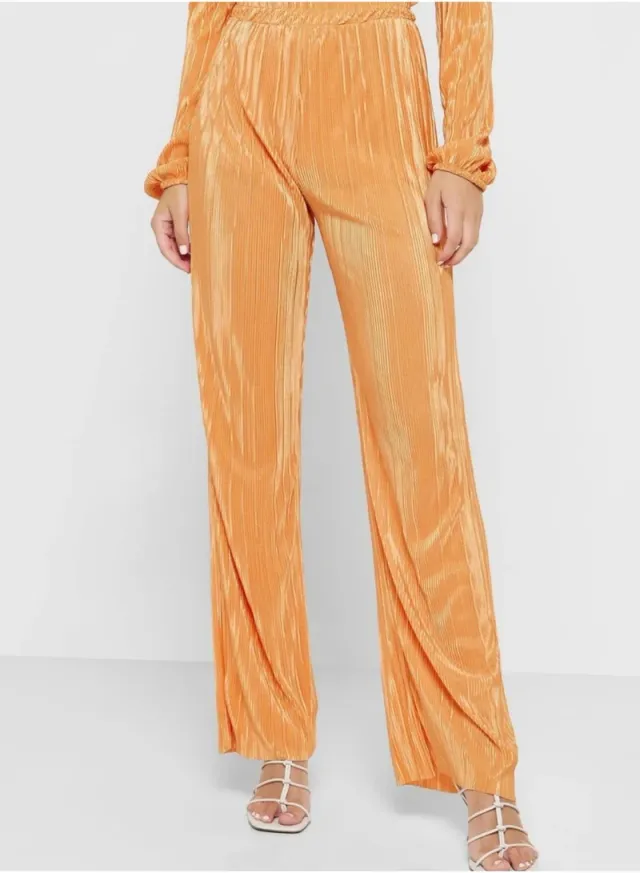 Orange Solid Polyester Co-Ord Set with Gold Accessories – image 4