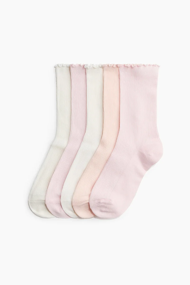5-Pack Rib-Knit Socks Pale Pink