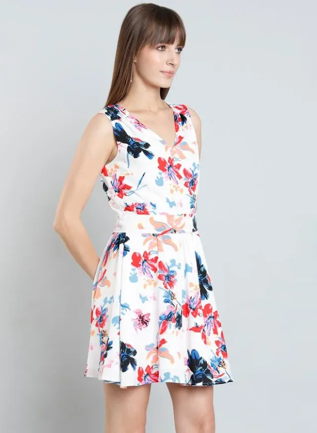 Mish Floral Fit and Flare Mini Dress White – image 3