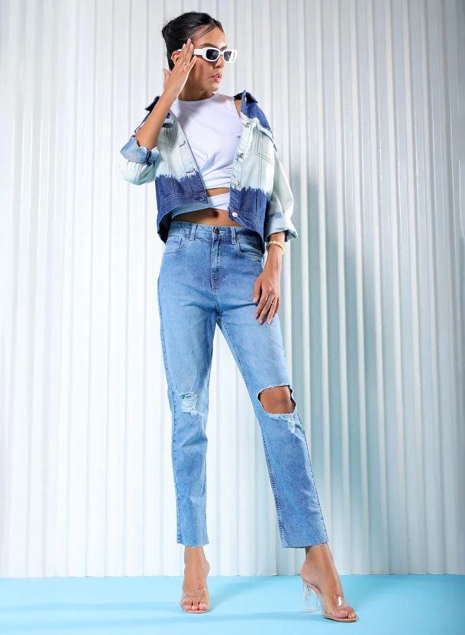 Women's High-Rise Straight Jeans Light Blue