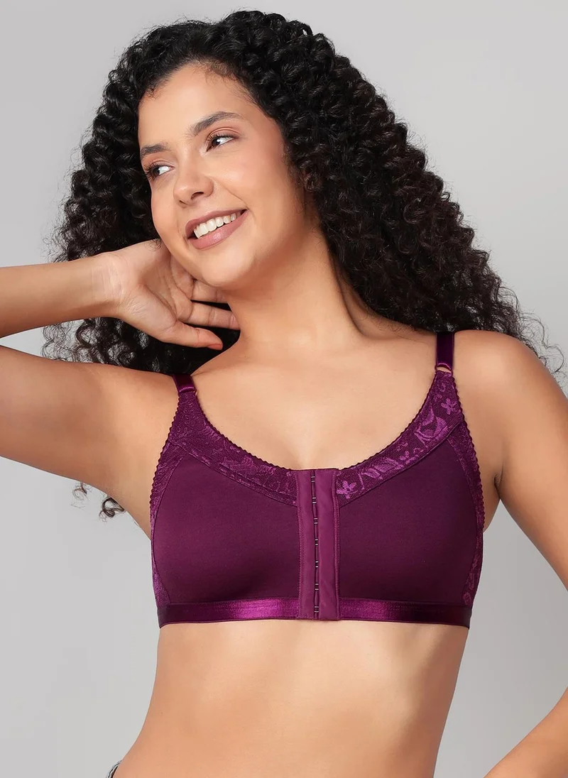 Clovia Front Open Non-Padded Non-Wired Spacer Cup Full Figure Bra Deep Magenta