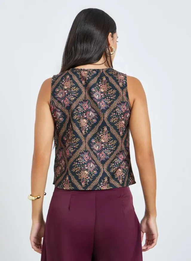 Black Floral Print Asymmetric V-Neck Sleeveless Top – image 5