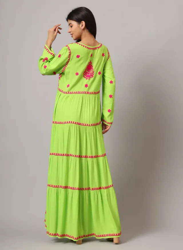 Turquoise Cotton Embroidered Jalabiya for Women - Plus Size – image 2