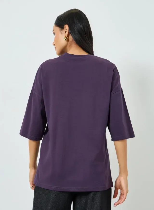 Slogan Print Oversized T-Shirt Purple – image 4