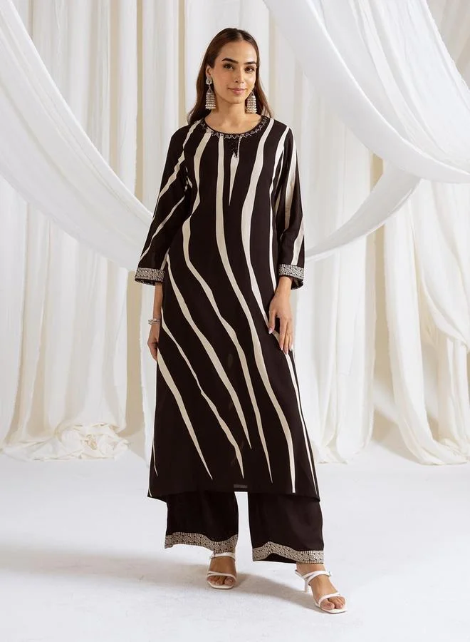 Women's Printed Rayon Kurta Palazzo Set Black