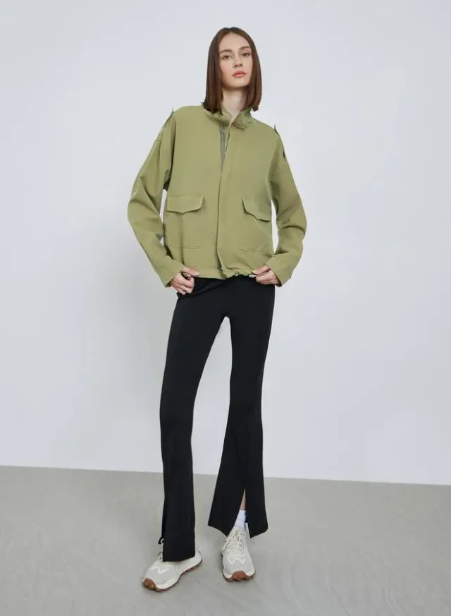 Beige Boxy Fit Utility Jacket with Flap Pocket for Women – image 2