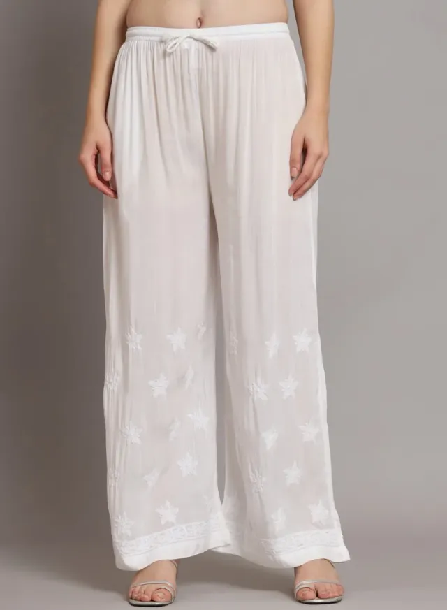 Women's White Modal Chikankari Embroidered Kurta Set – image 8