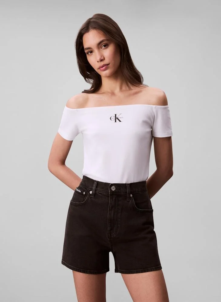 Logo Off-Shoulder Top White