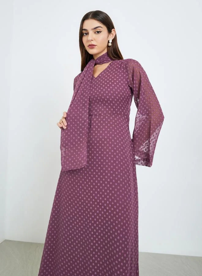 Textured Neck Tie Maxi Dress Lilac