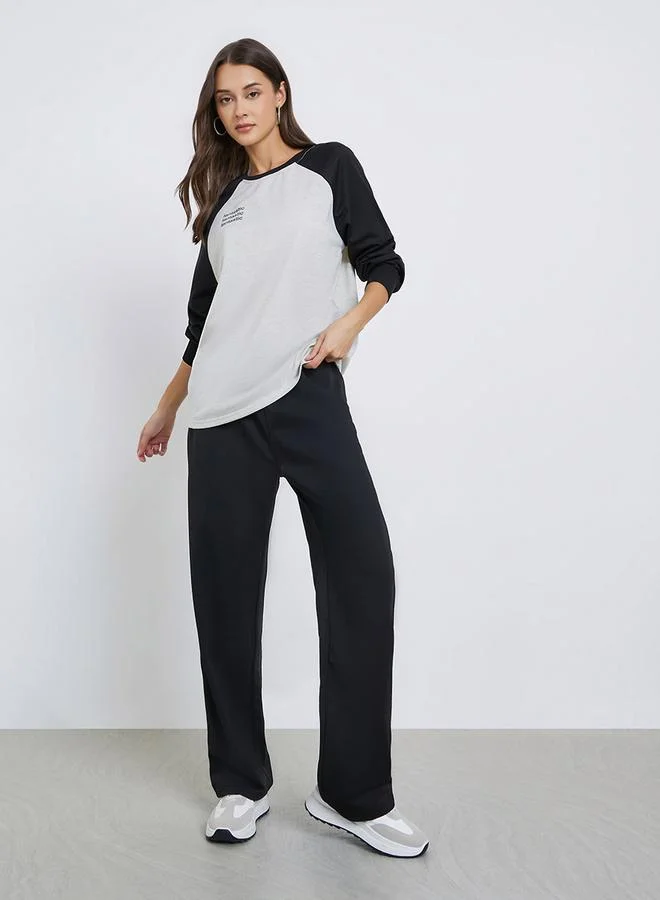 Women's Color Block T-Shirt and Joggers Set Beige