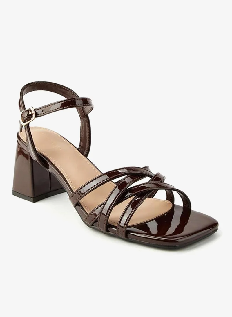 Women's Block Heel Buckle Sandals Brown