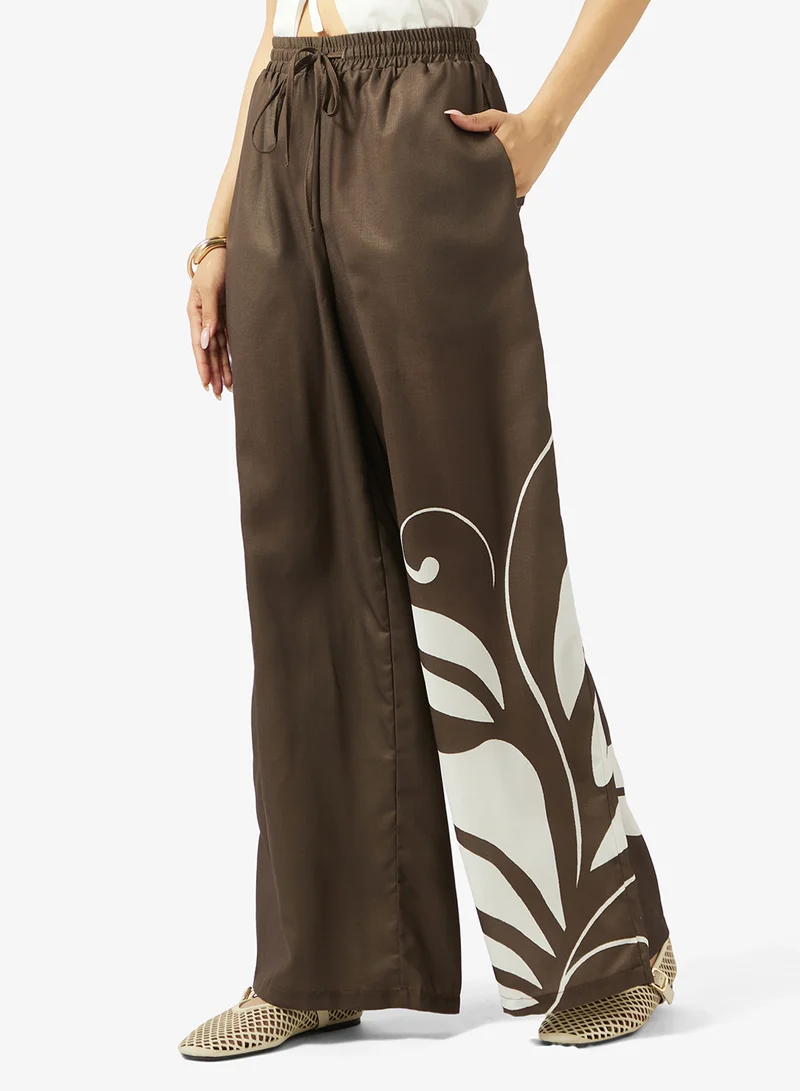 Floral Print Pants Brown