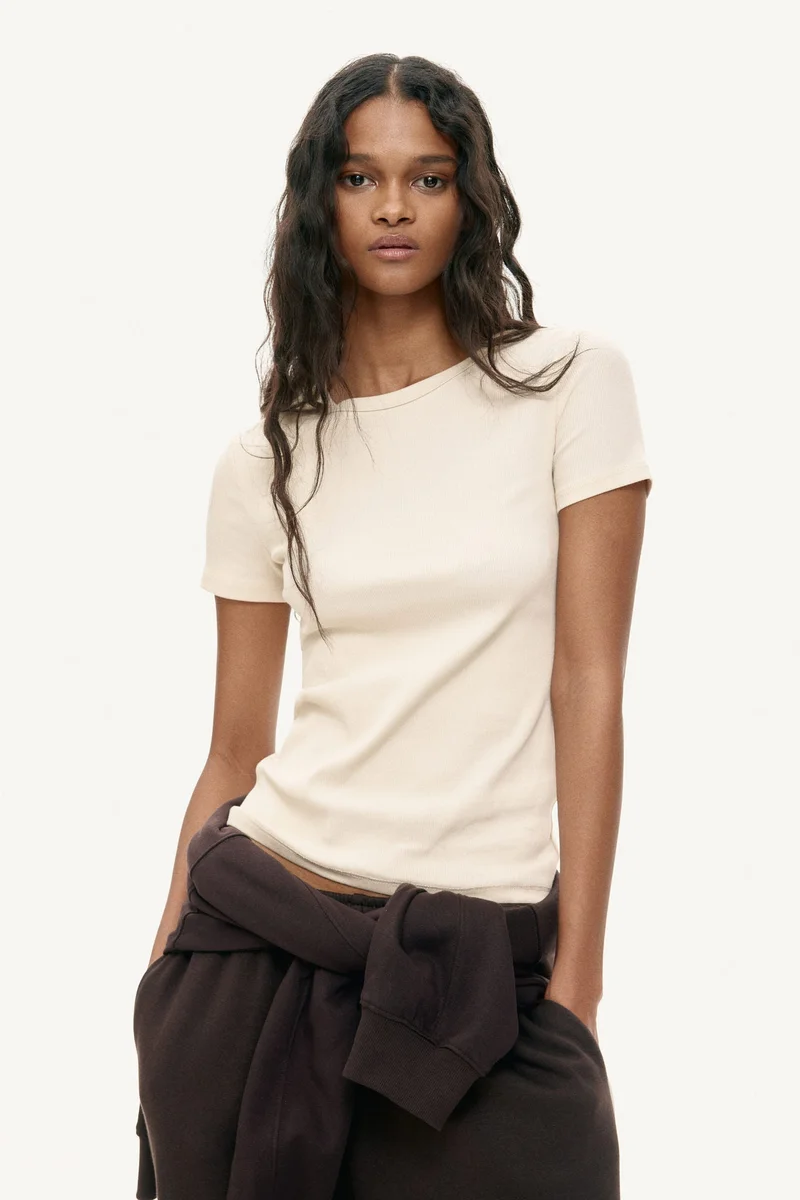 Ribbed T-shirt Beige