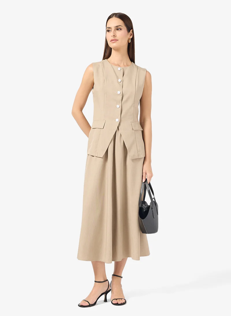 Vest Skirt Set Beige