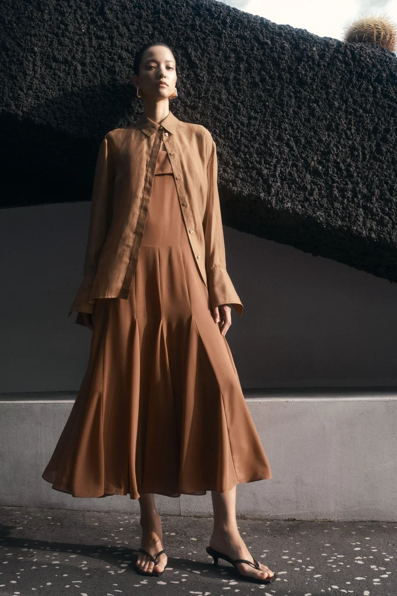 Strappy Chiffon Dress Brown