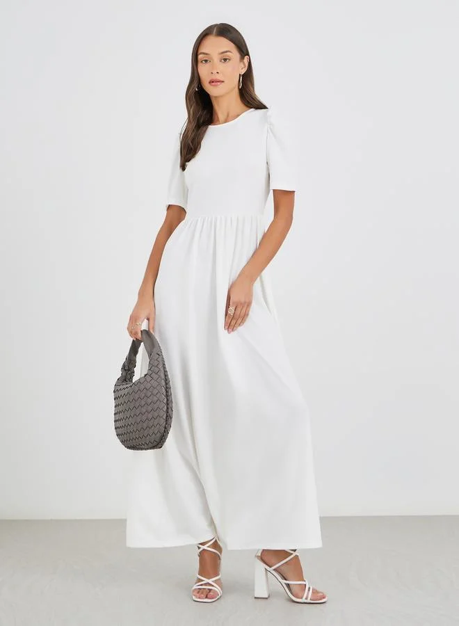 Puff Sleeve A-Line Maxi Dress White