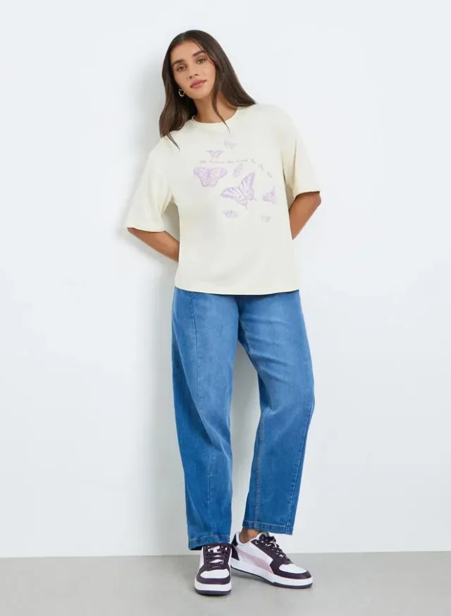 Women's Butterfly Graphic T-Shirt Beige – image 2