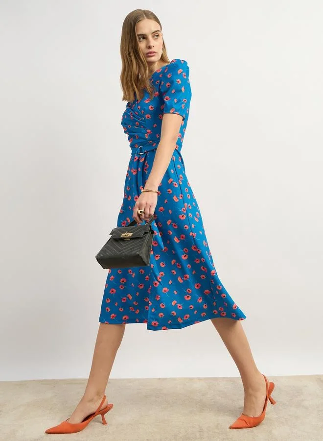 Styli Ruched Dobby A-Line Dress Bright Blue