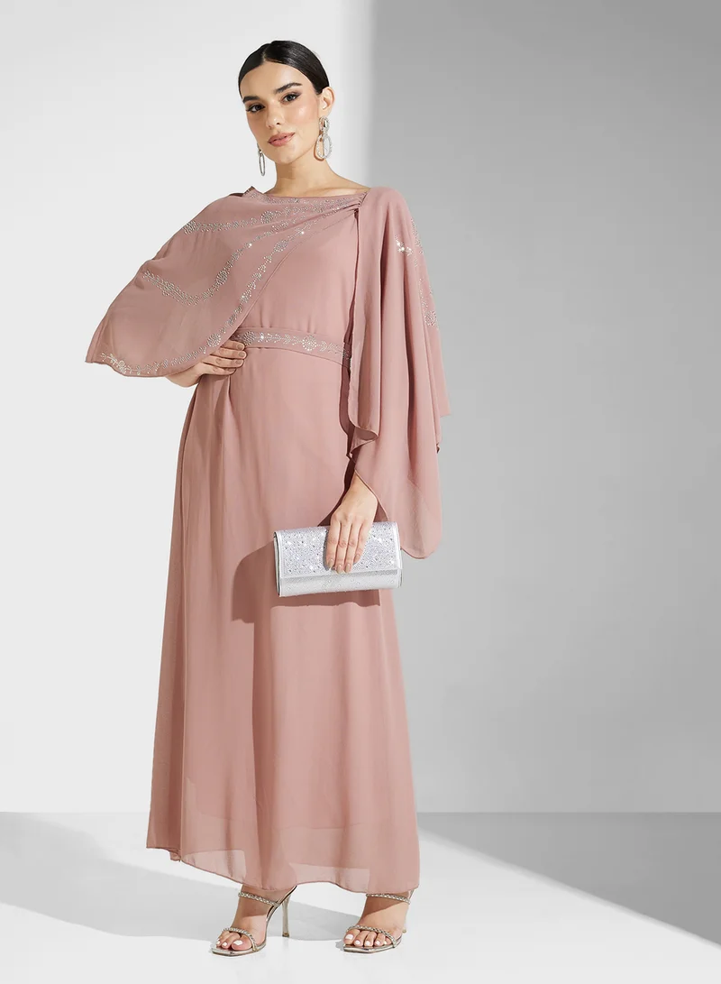 Overlay Evening Dress Pastel Pink