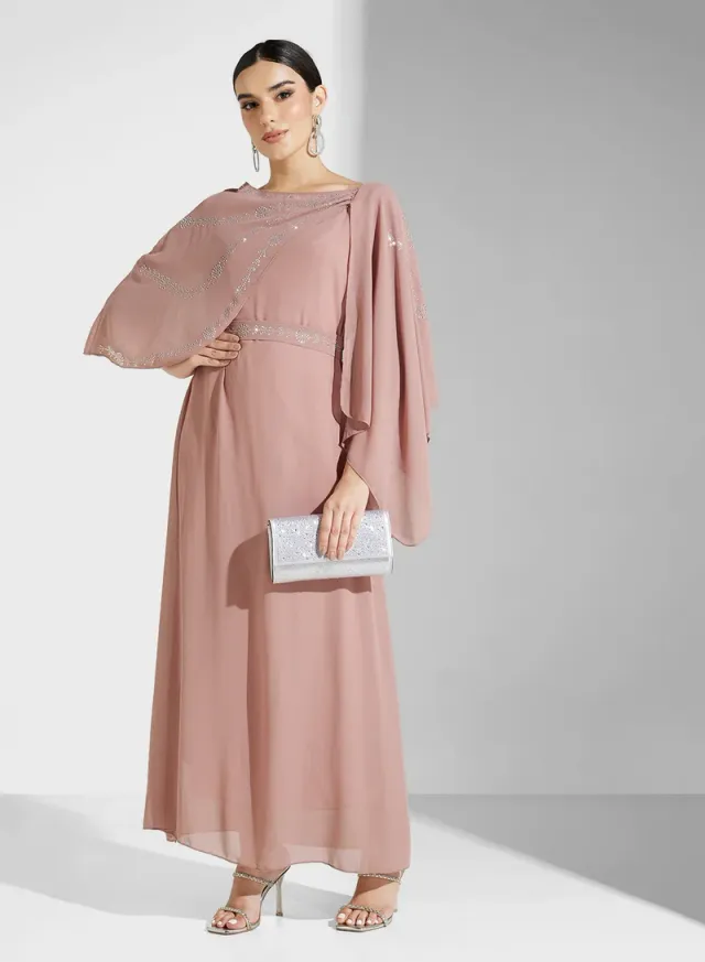 Overlay Evening Dress Pastel Pink