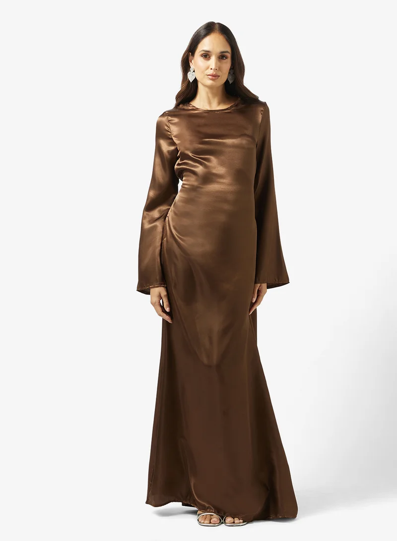 Ruched Drop Waist Dress Marron
