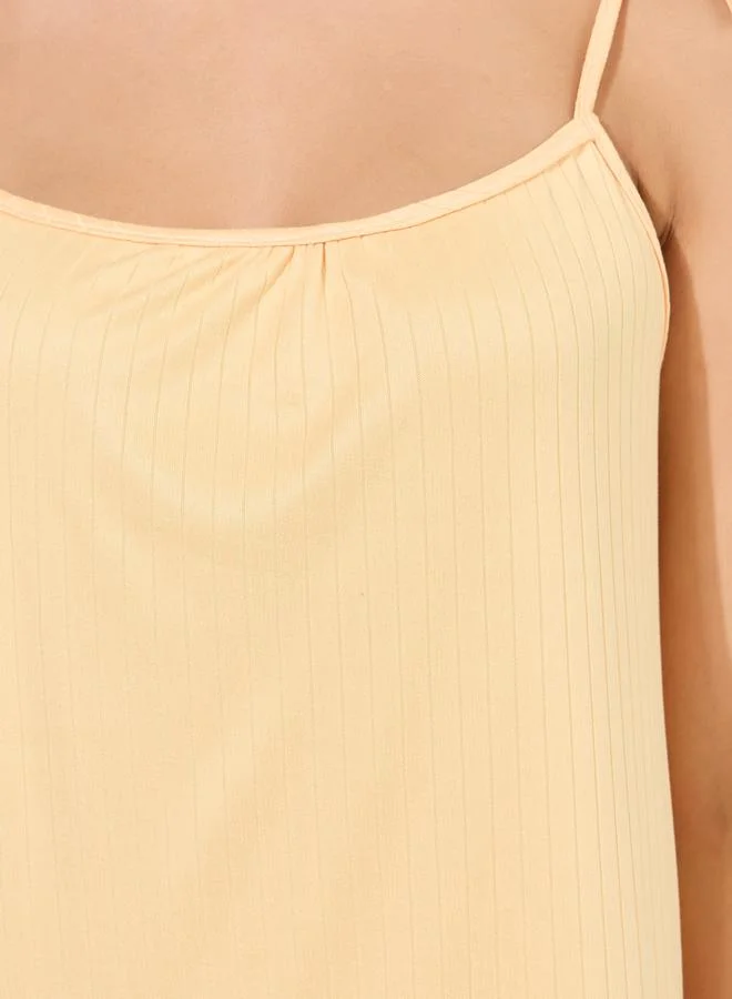 Styli Strappy Ruffle Hem Slip Dress Yellow