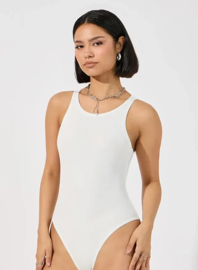 Ribbed Knit Fitted Bodysuit White – image 5