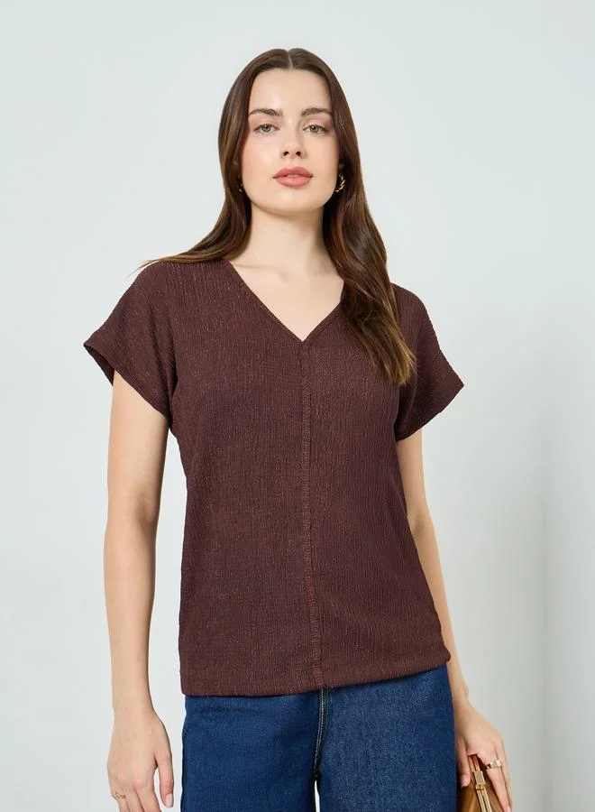 Women's Textured Knit Top Brown