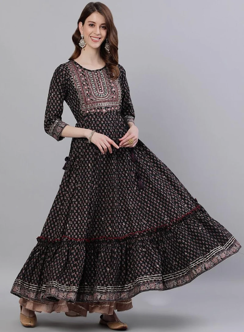 Women's Embroidered Rayon Straight Kurta Black