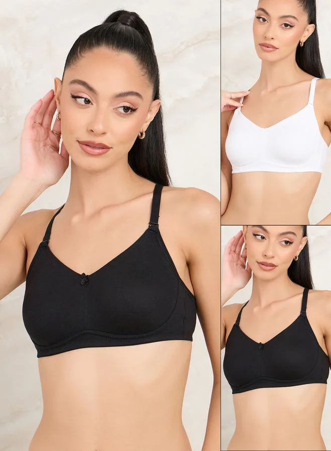 2-Pack Non-Wired Non-Padded Cotton Full Cup Bra Black