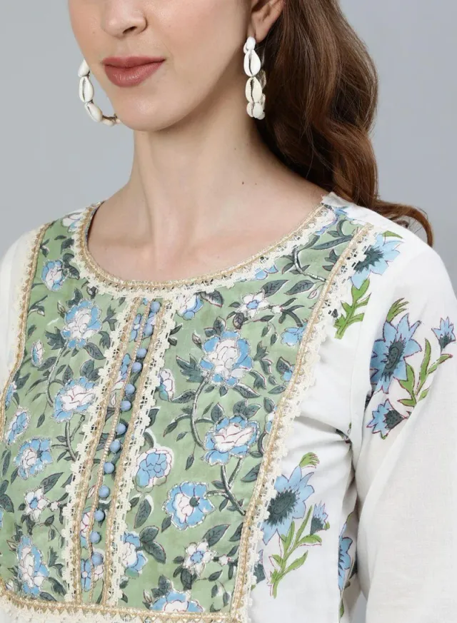 Women's Embroidered Cotton Straight Kurta Set White – image 2