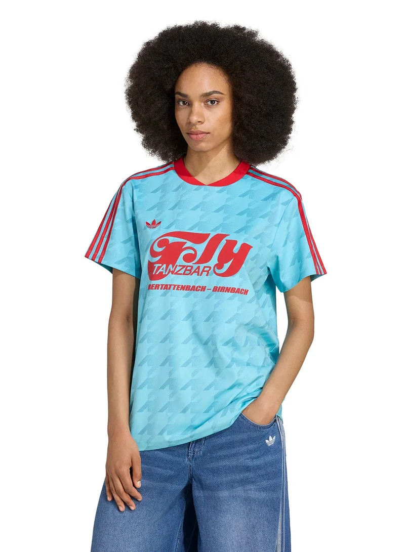 Graphic Print Football Jersey Bright Cyan